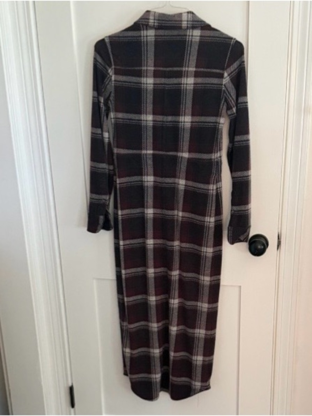 Faherty Navy and Burgundy Plaid Button-Front Maxi Dress - Picture 6 of 6
